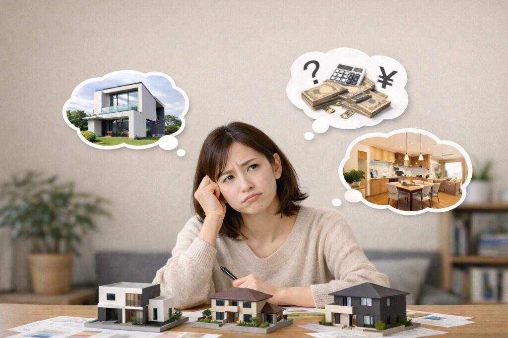 ハウスメーカーや予算のことで悩んでいる女性