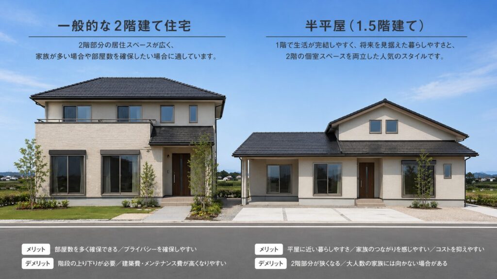 一般的な2階建てと半平屋のメリット、デメリット